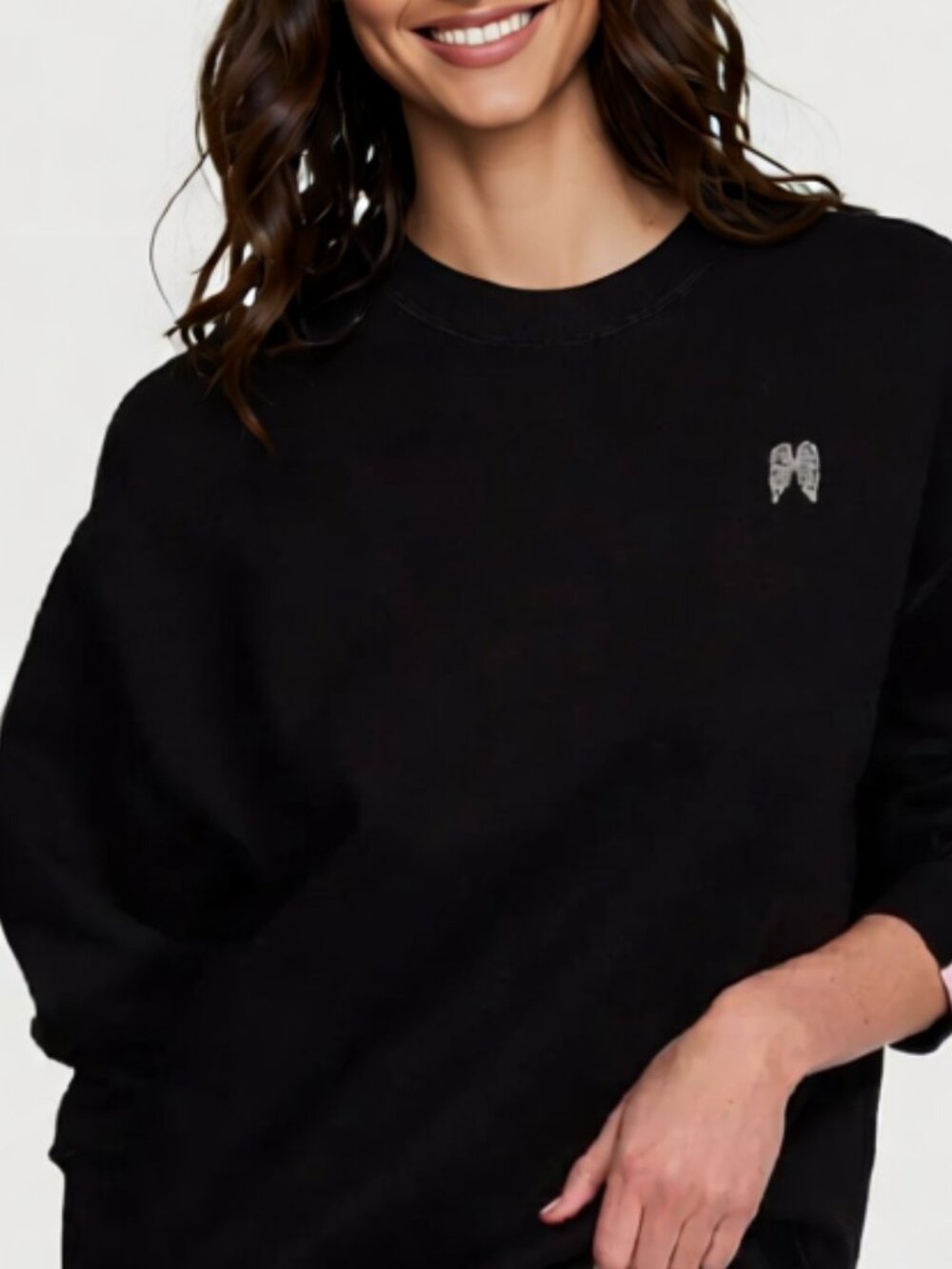 Angel Essentials Iconic Black Fleece Crewneck Sweatshirt LARGE NWT